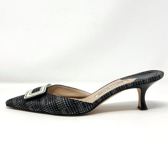 Manolo Blahnik Pointed Houndstooth Mule Pumps Size 41 US 11 - Picture 1 of 8